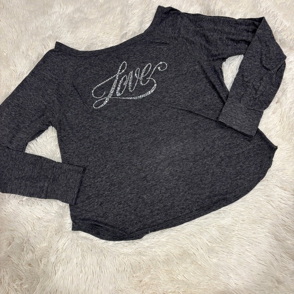 Victoria's Secret Bling Gray Long Sleeve Top Boat Neck Size Medium - Picture 1 of 10